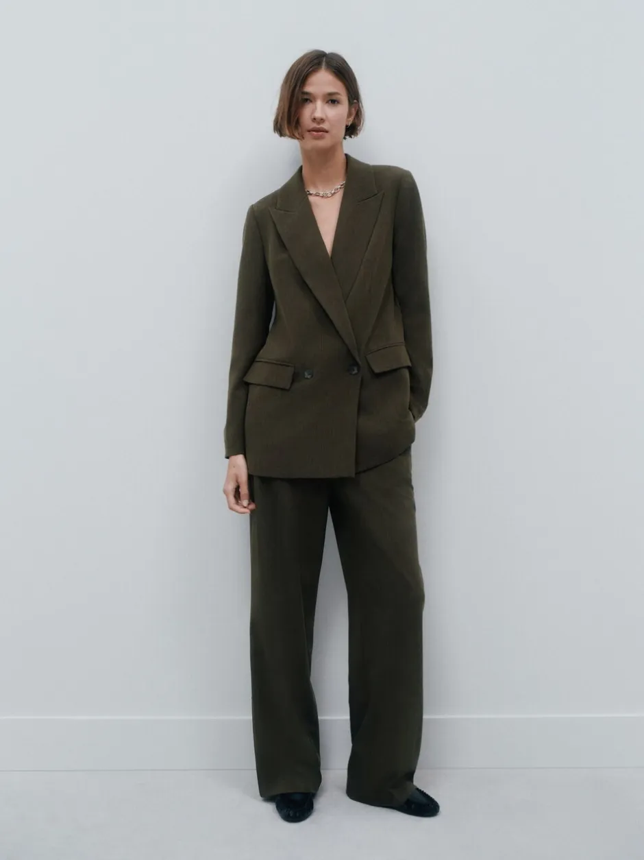Kostuums En Werkkleding|Broeken*Next Kakigroen - Crosshatch Elastic Waist Wide Leg Trousers