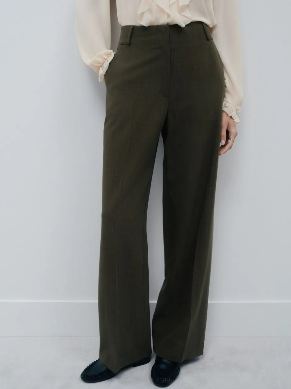Kostuums En Werkkleding|Broeken*Next Kakigroen - Crosshatch Elastic Waist Wide Leg Trousers