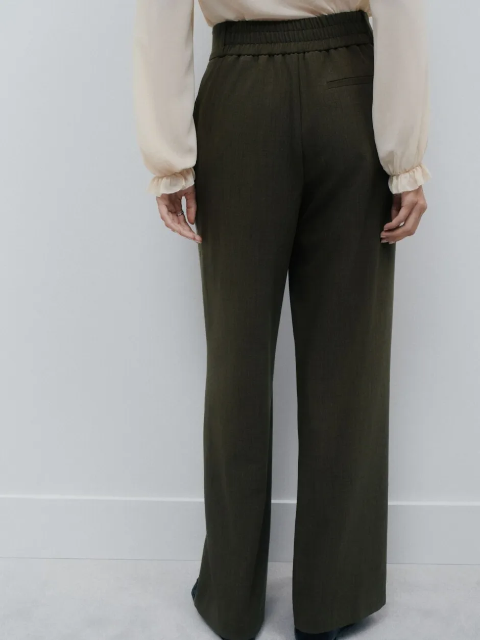Kostuums En Werkkleding|Broeken*Next Kakigroen - Crosshatch Elastic Waist Wide Leg Trousers