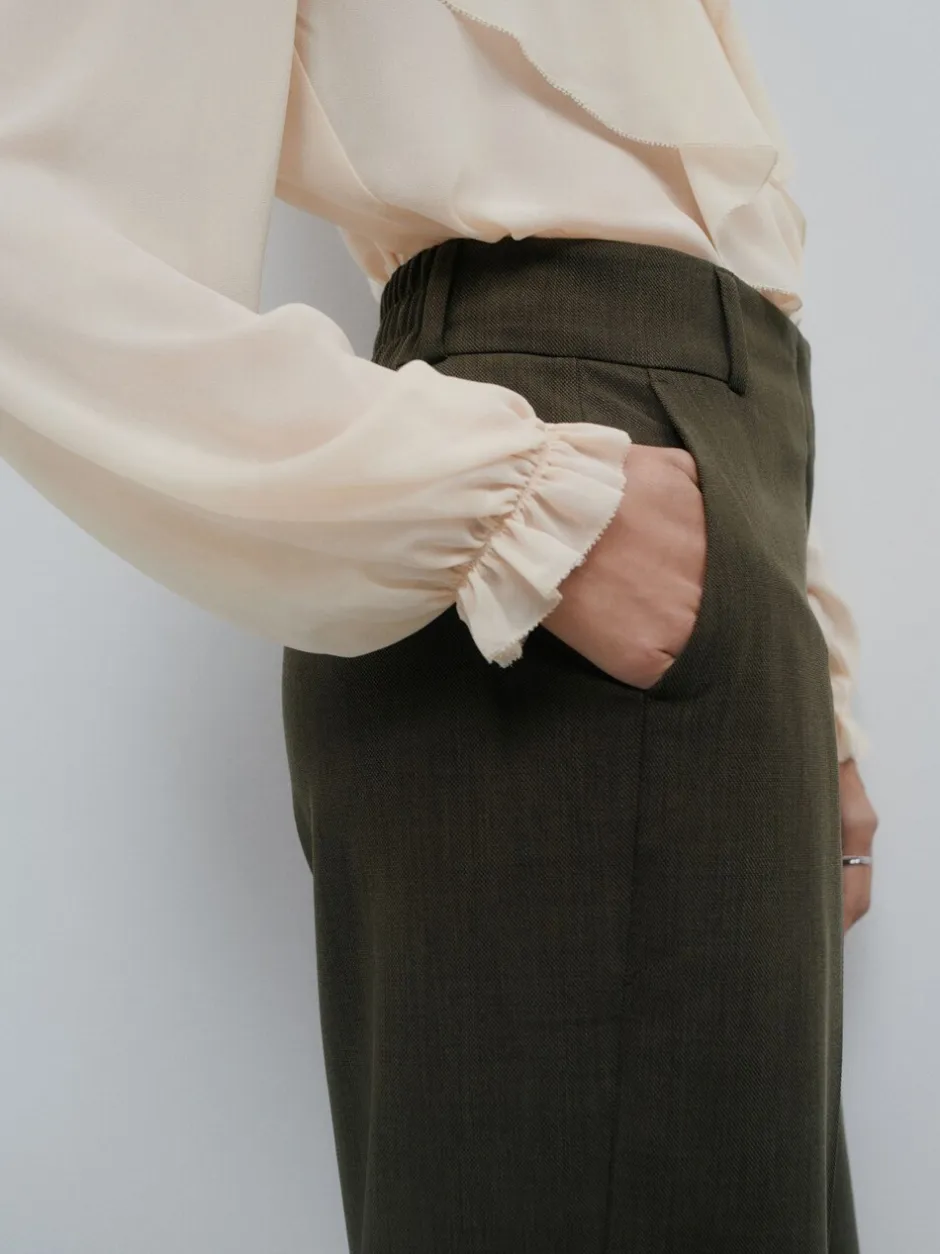 Kostuums En Werkkleding|Broeken*Next Kakigroen - Crosshatch Elastic Waist Wide Leg Trousers