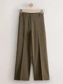 Kostuums En Werkkleding|Broeken*Next Kakigroen - Crosshatch Elastic Waist Wide Leg Trousers