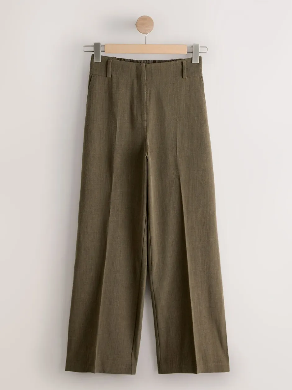 Kostuums En Werkkleding|Broeken*Next Kakigroen - Crosshatch Elastic Waist Wide Leg Trousers