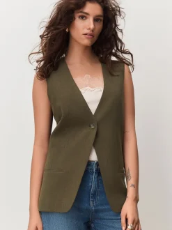 Kostuums En Werkkleding|Next Kakigroen - Crosshatch Waistcoat Blazer