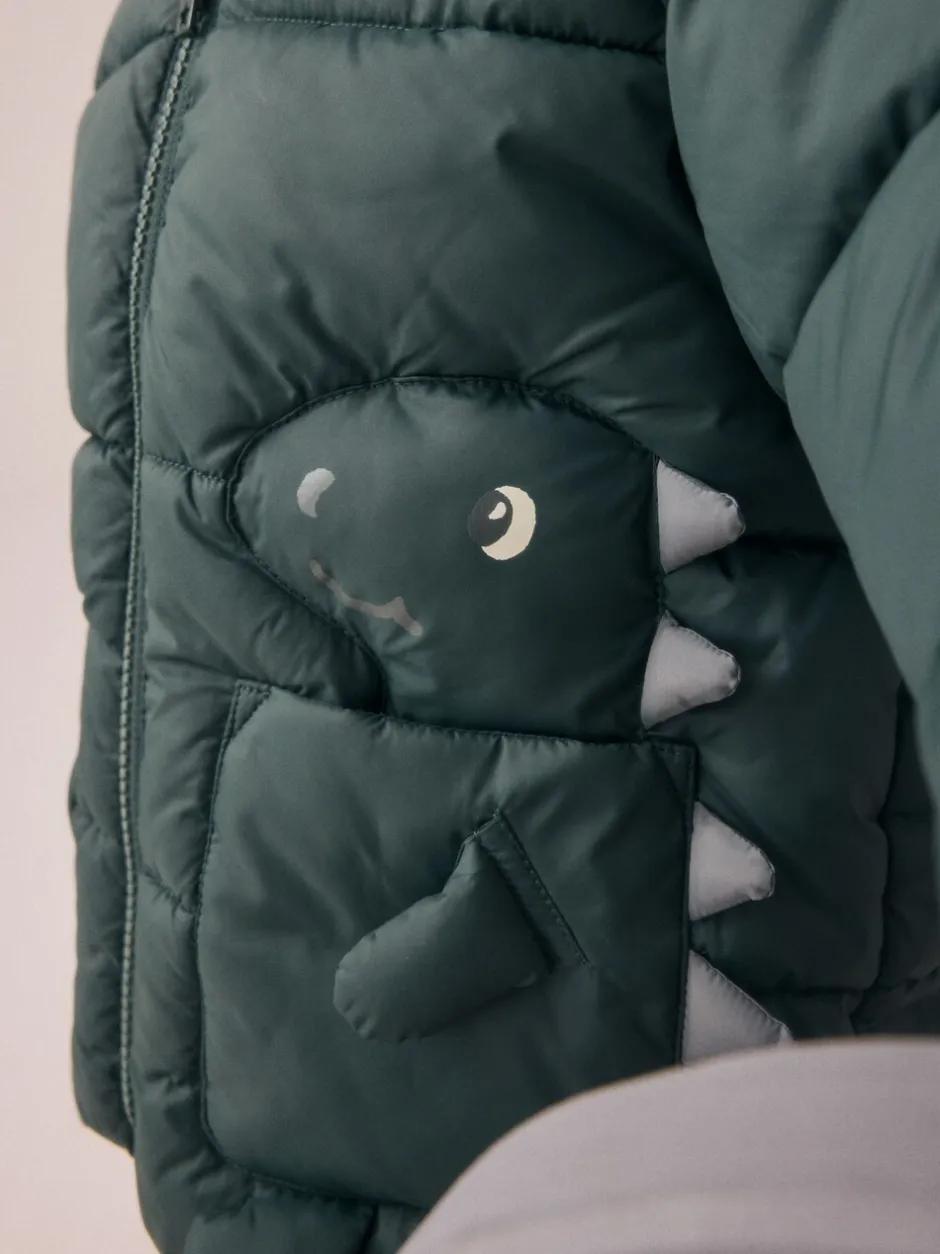 Jassen, Jacks En Kinderwagenpakjes|Jassen En Jacks|Next Kakigroen - Gewatteerde jas met dinosauruszak (3mnd-7jr)