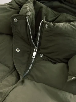 Jassen En Jacks|Next - Lange regenbestendige gewatteerde jas Kakigroen