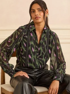 Blouses En Overhemden|Tops En T-Shirts*Love & Roses - overhemd met knopen en lange mouwen Kakigroen