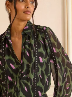 Blouses En Overhemden|Tops En T-Shirts*Love & Roses - overhemd met knopen en lange mouwen Kakigroen