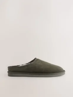 Pantoffels|Loungewear*Next - Met imitatiebont gevoerde Signature suède pantoffelmuiltjes Kakigroen