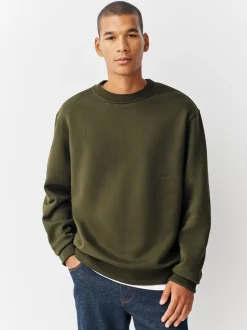Sweaters En Hoody´S|Sweaters En Hoody´S*Next Kakigroen - Normale Pasvorm - Heavyweight Cotton Rich Crew Neck Sweatshirt
