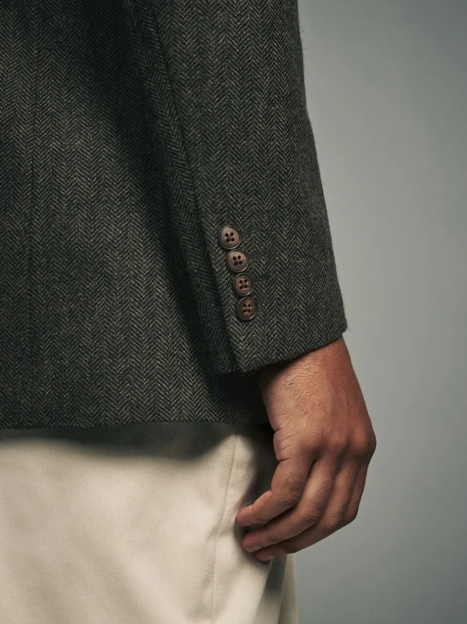Blazers En Business-Jasjes*Next - Normale Pasvorm - Blazer met visgraatmotief en hoog wolgehalte Kakigroen