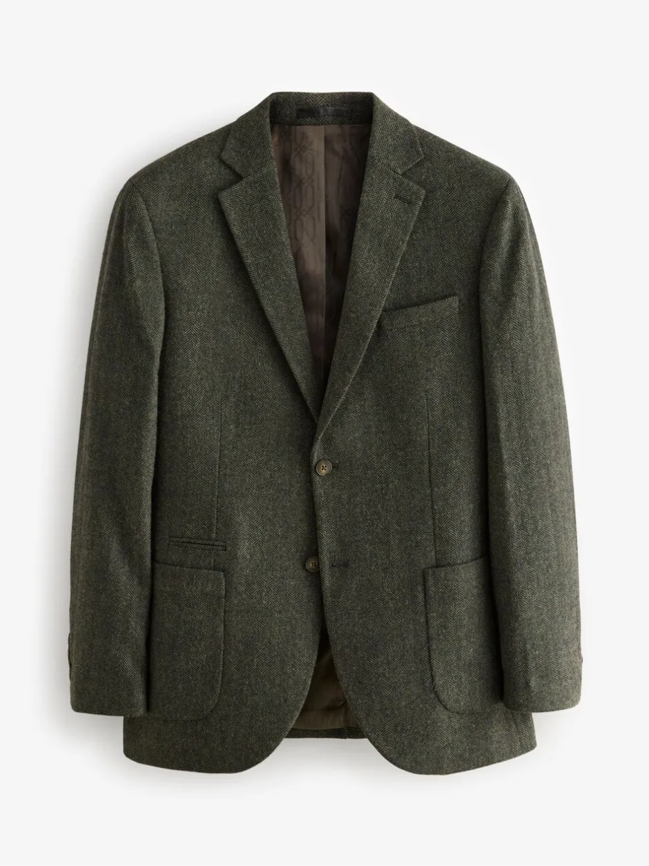Blazers En Business-Jasjes*Next - Normale Pasvorm - Blazer met visgraatmotief en hoog wolgehalte Kakigroen