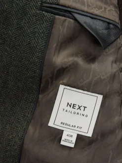 Blazers En Business-Jasjes*Next - Normale Pasvorm - Blazer met visgraatmotief en hoog wolgehalte Kakigroen