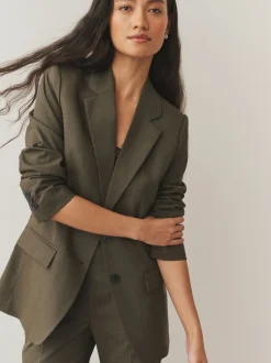 Kostuums En Werkkleding|Next Kakigroen - Op maat gemaakte blazer met enkele rij knopen van wol