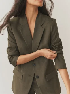 Kostuums En Werkkleding|Next Kakigroen - Op maat gemaakte blazer met enkele rij knopen van wol