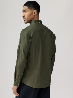 Formele Overhemden|Shirts*Next Kakigroen - Oxford-stretchoverhemd met lange mouwen