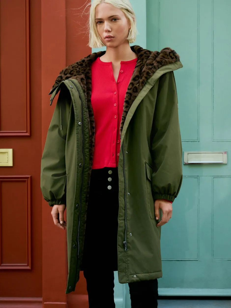 Jassen En Jacks|Next Kakigroen - Parka met imitatiebontvoering met dierenprint
