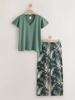Alle Nacht- En Loungekleding|Pyjama's|Next - Pyjama met korte mouwen Kakigroen