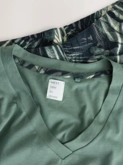 Alle Nacht- En Loungekleding|Pyjama's|Next - Pyjama met korte mouwen Kakigroen