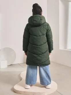 Schoolkleding|Jassen En Jacks*Next - Regenbestendige gewatteerde jas met capuchon en imitatiebontvoering (3 - 16 jr) Kakigroen