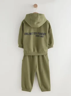 Joggingbroeken|Sweaters En Hoody´S*Next - Set met hoodie met slogan en joggingbroek (3mnd-7jr) Kakigroen