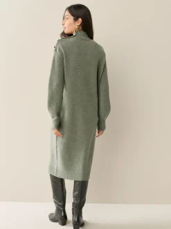 Gebreide Kleding|Jurken*Next - Stand Neck Knitted Midi Jumper Dress Kakigroen