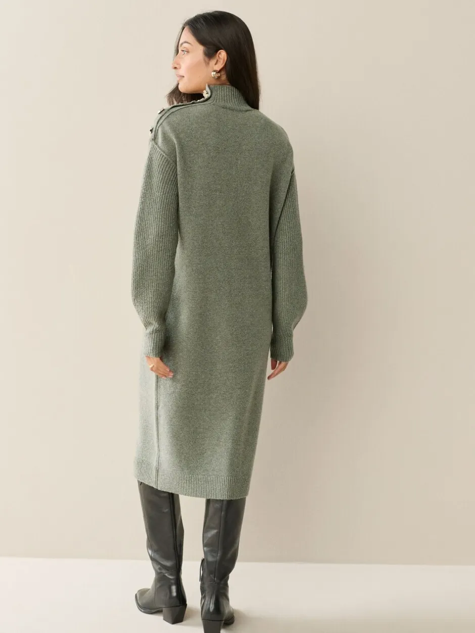 Gebreide Kleding|Jurken*Next - Stand Neck Knitted Midi Jumper Dress Kakigroen