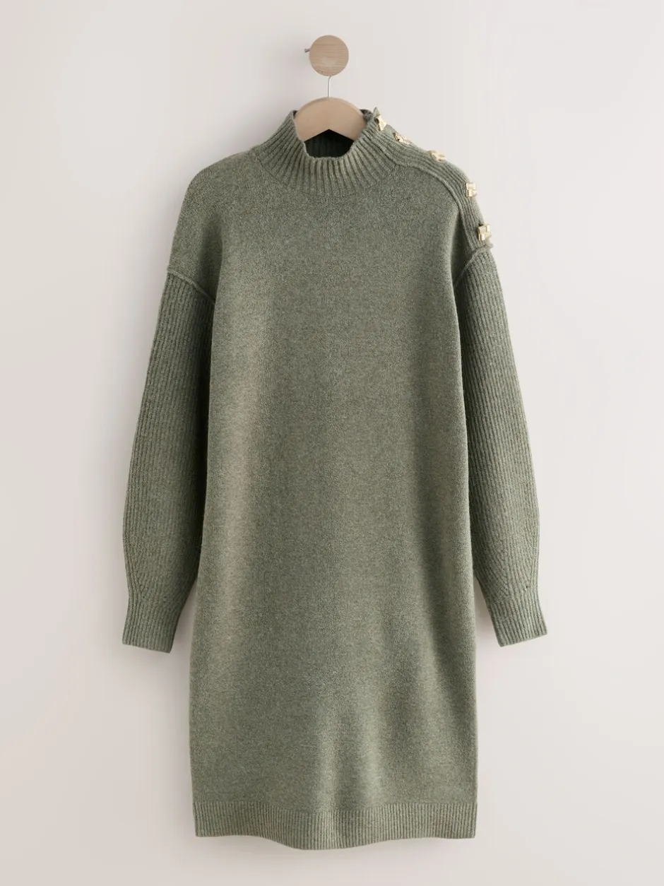 Gebreide Kleding|Jurken*Next - Stand Neck Knitted Midi Jumper Dress Kakigroen