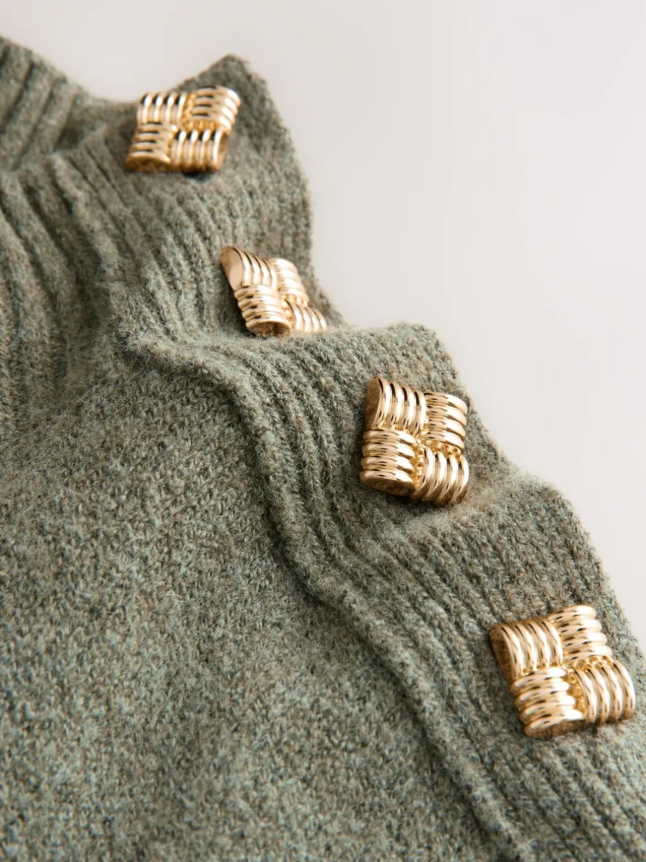 Gebreide Kleding|Jurken*Next - Stand Neck Knitted Midi Jumper Dress Kakigroen