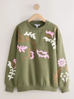 Hoody's En Sweatshirts|Next Kakigroen - Sweatshirt with Appliqué Details