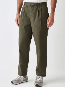 Broeken En Chino's*Next - Twin Pleated Stretch Chinos Trousers Kakigroen