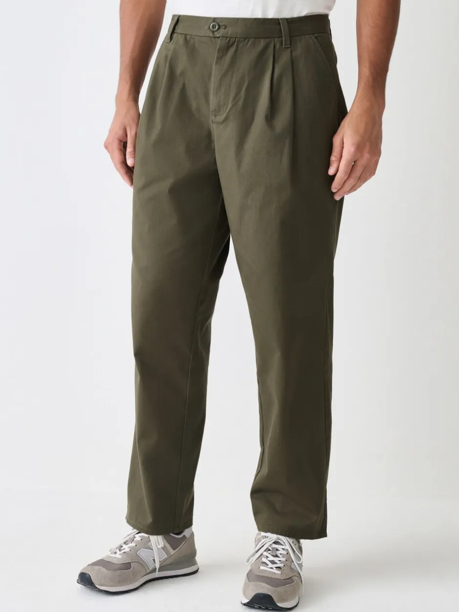 Broeken En Chino's*Next - Twin Pleated Stretch Chinos Trousers Kakigroen