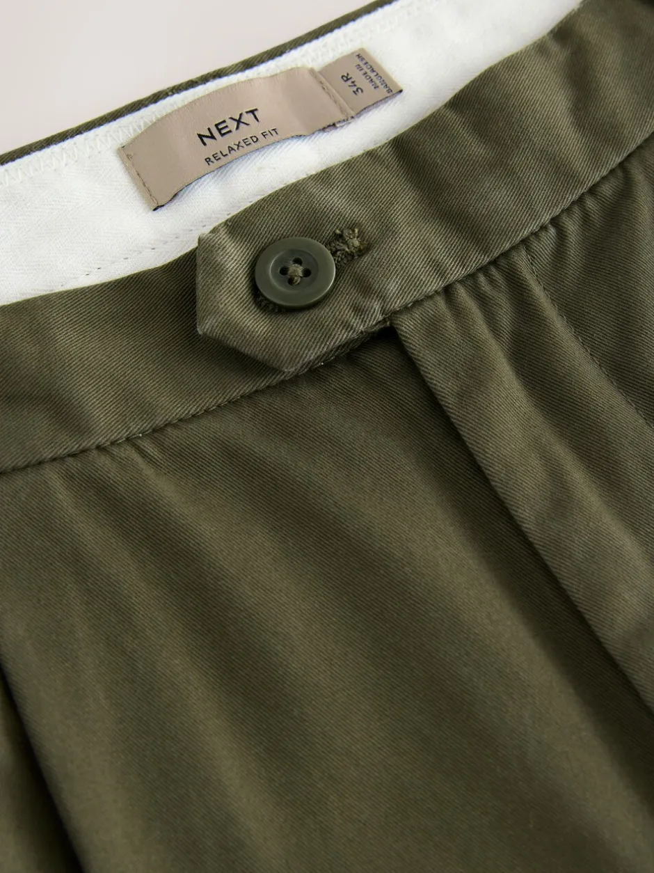 Broeken En Chino's*Next - Twin Pleated Stretch Chinos Trousers Kakigroen