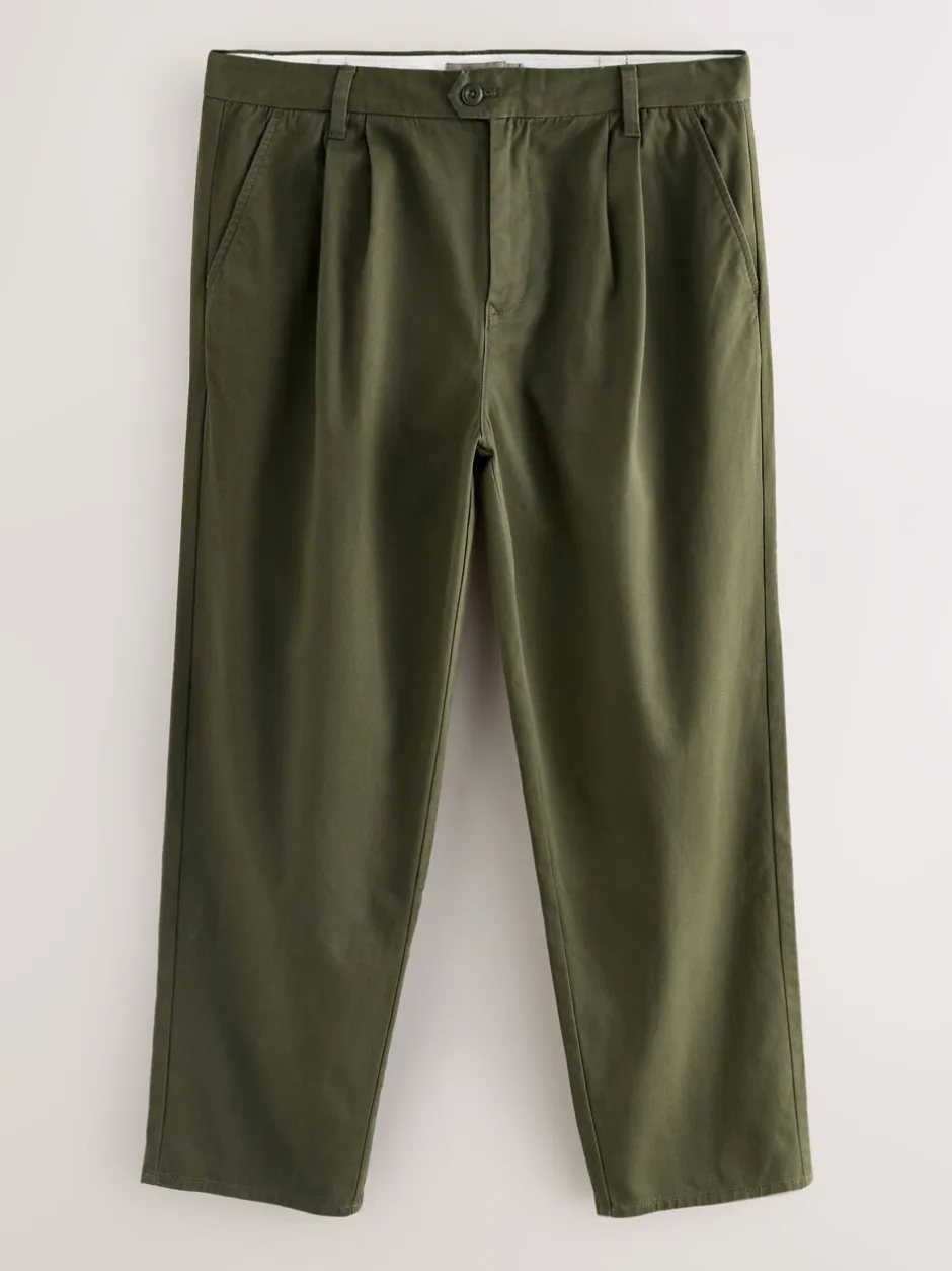 Broeken En Chino's*Next - Twin Pleated Stretch Chinos Trousers Kakigroen