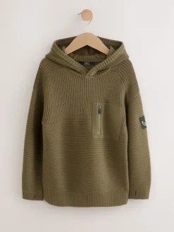 Truien En Breisels|Sweaters En Hoody´S|Next Kakigroen - Utility gebreide hoodie (3-16jr)