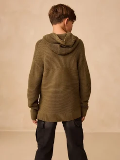 Truien En Breisels|Sweaters En Hoody´S|Next Kakigroen - Utility gebreide hoodie (3-16jr)
