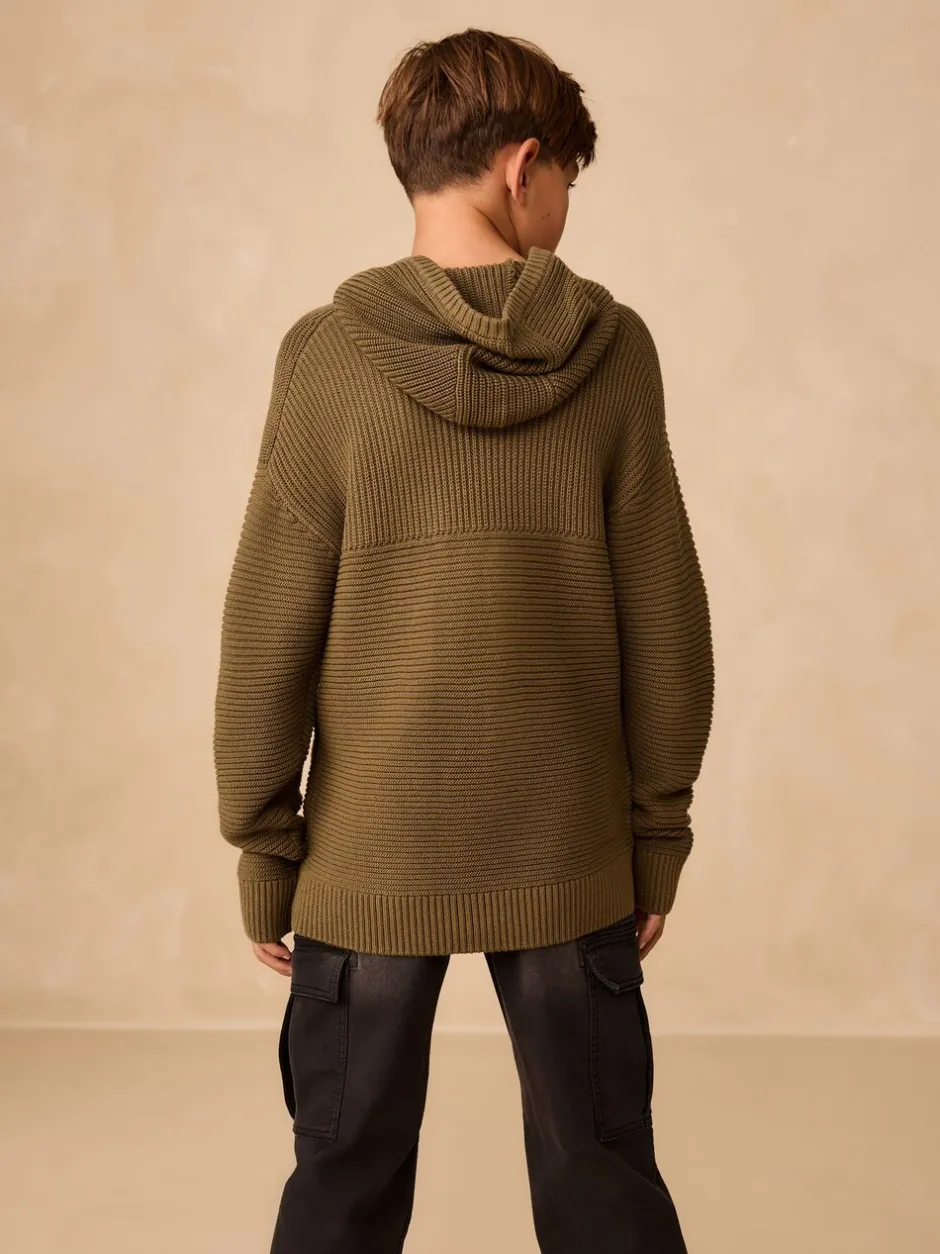 Truien En Breisels|Sweaters En Hoody´S|Next Kakigroen - Utility gebreide hoodie (3-16jr)