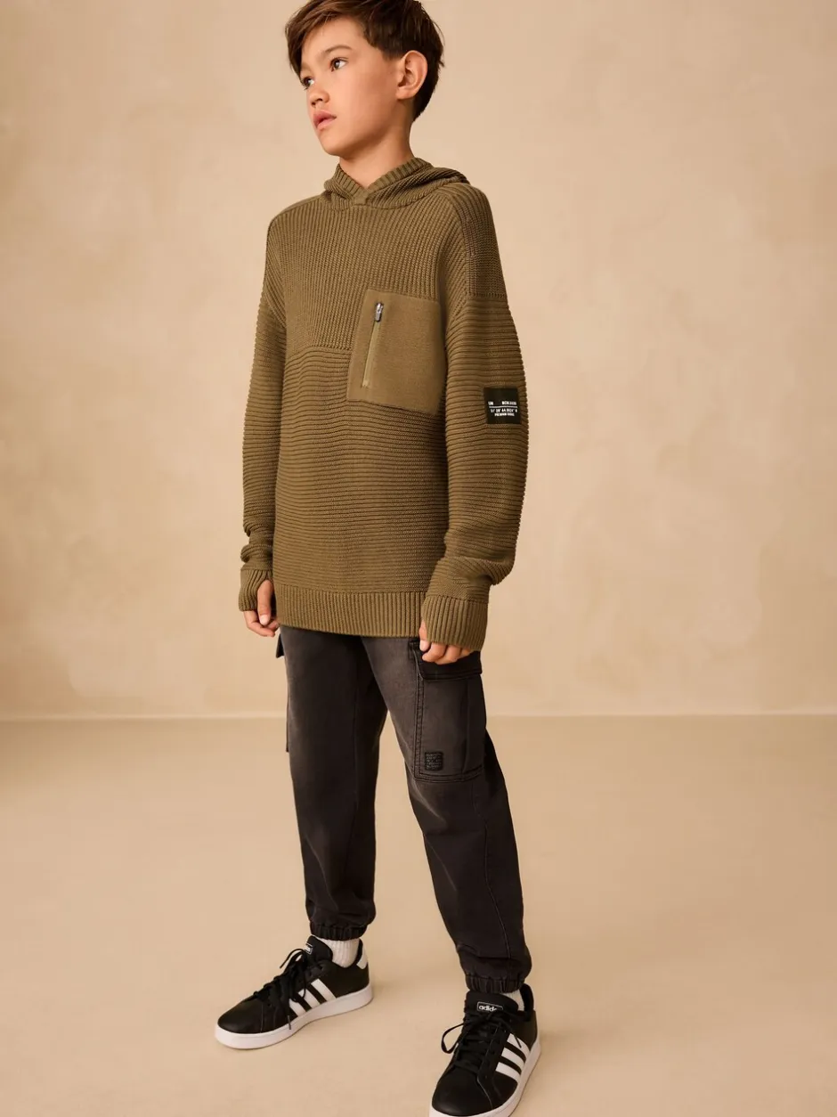 Truien En Breisels|Sweaters En Hoody´S|Next Kakigroen - Utility gebreide hoodie (3-16jr)