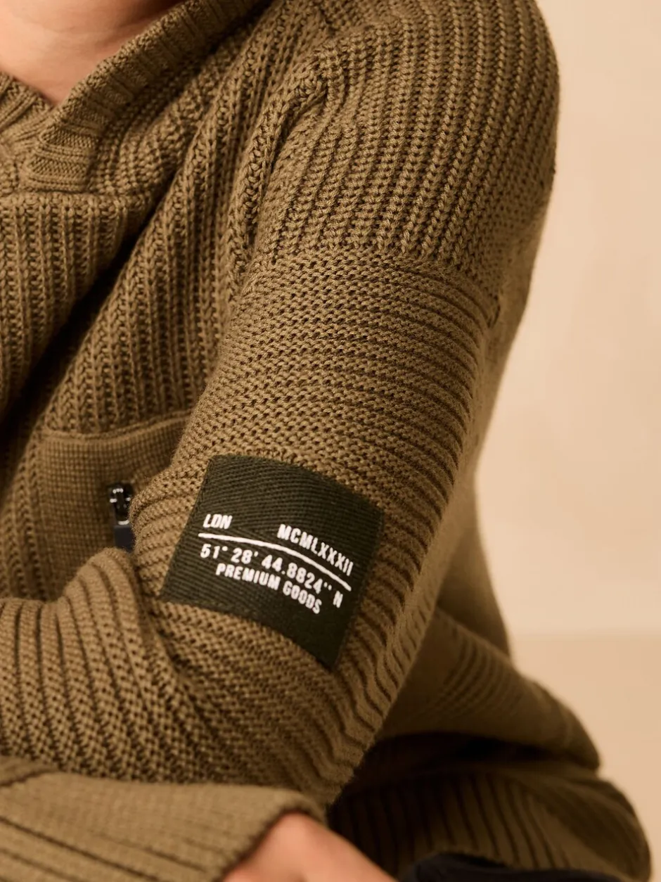 Truien En Breisels|Sweaters En Hoody´S|Next Kakigroen - Utility gebreide hoodie (3-16jr)