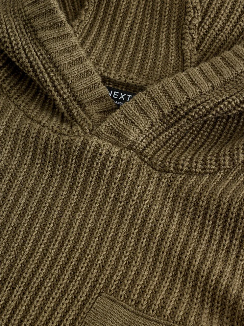 Truien En Breisels|Sweaters En Hoody´S|Next Kakigroen - Utility gebreide hoodie (3-16jr)