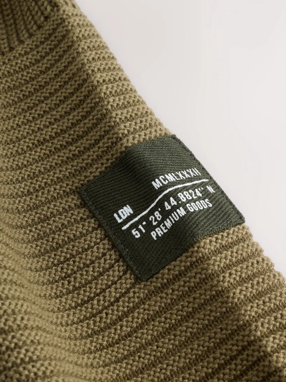Truien En Breisels|Sweaters En Hoody´S|Next Kakigroen - Utility gebreide hoodie (3-16jr)