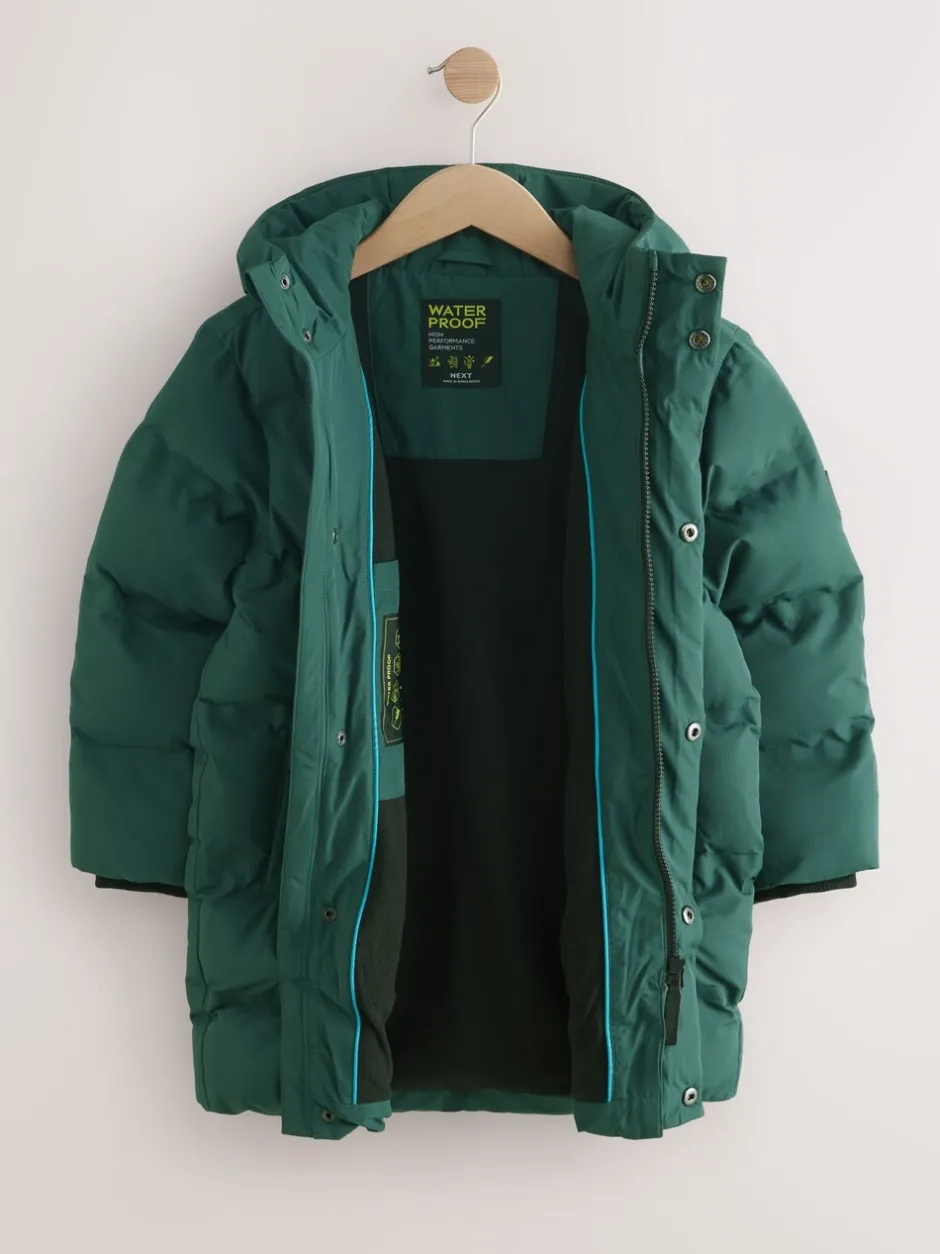 Schoolkleding|Jassen En Jacks|Next - Waterdichte lange pufferjas met fleecevoering (3-17jr) Kakigroen
