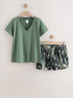 Pyjama's|Next - Pyjama met short Kakigroen met palmprint