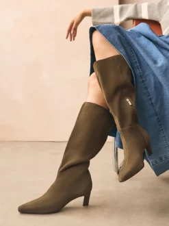 Ruimvallend En Extraruimvallend|Next - Forever Comfort® Knee High Chisel Toe Heeled Boots Kakigroen suède