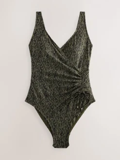 Badkleding*Next Kakigroen/zwart - Badpak met vormgevende zijrimpeling en buikcorrectie