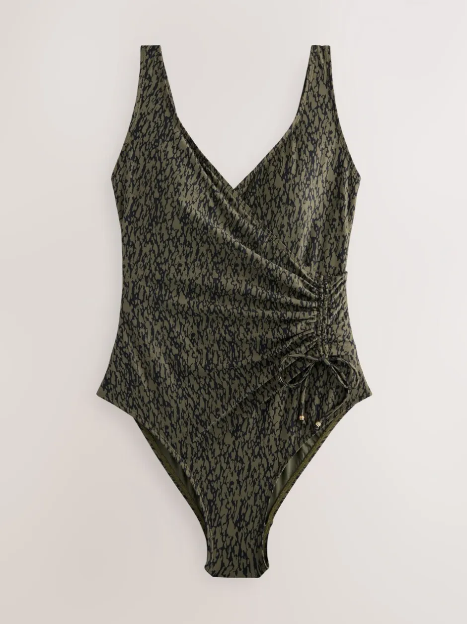 Badkleding*Next Kakigroen/zwart - Badpak met vormgevende zijrimpeling en buikcorrectie