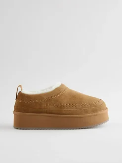 Lage Schoenen|Schoenen Met Hakken*Next Kastanjebruin - Leather Cosy Borg Lined Slip-On Shoes