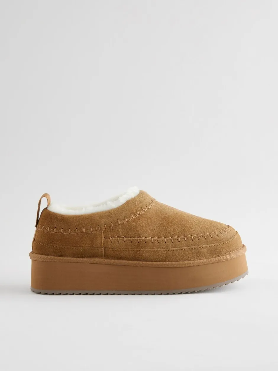 Lage Schoenen|Schoenen Met Hakken*Next Kastanjebruin - Leather Cosy Borg Lined Slip-On Shoes