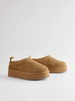 Lage Schoenen|Schoenen Met Hakken*Next Kastanjebruin - Leather Cosy Borg Lined Slip-On Shoes