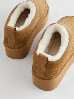 Lage Schoenen|Schoenen Met Hakken*Next Kastanjebruin - Leather Cosy Borg Lined Slip-On Shoes