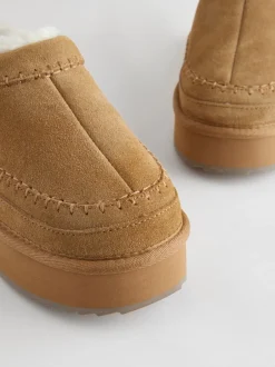 Lage Schoenen|Schoenen Met Hakken*Next Kastanjebruin - Leather Cosy Borg Lined Slip-On Shoes